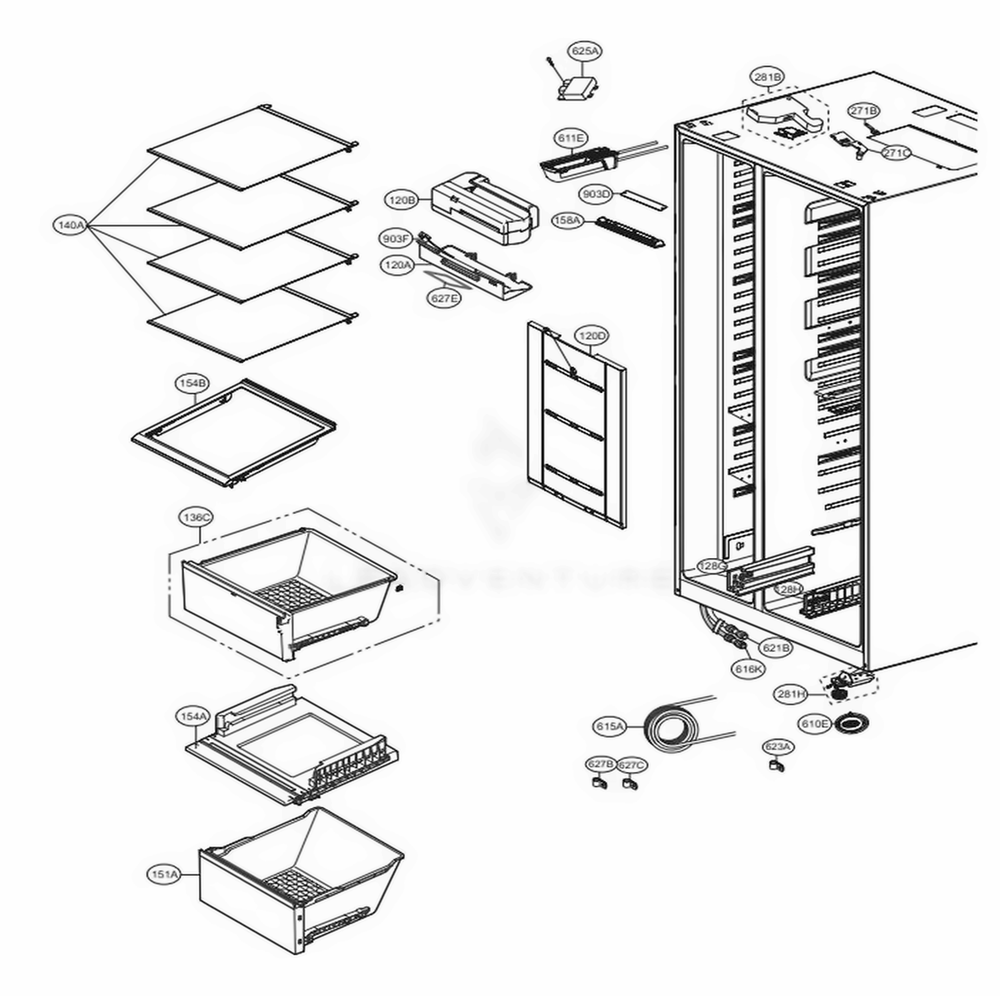 Refrigerator Compartment Diagram and Parts List for LSXS26366D ASBCNA7 LG Refrigerator