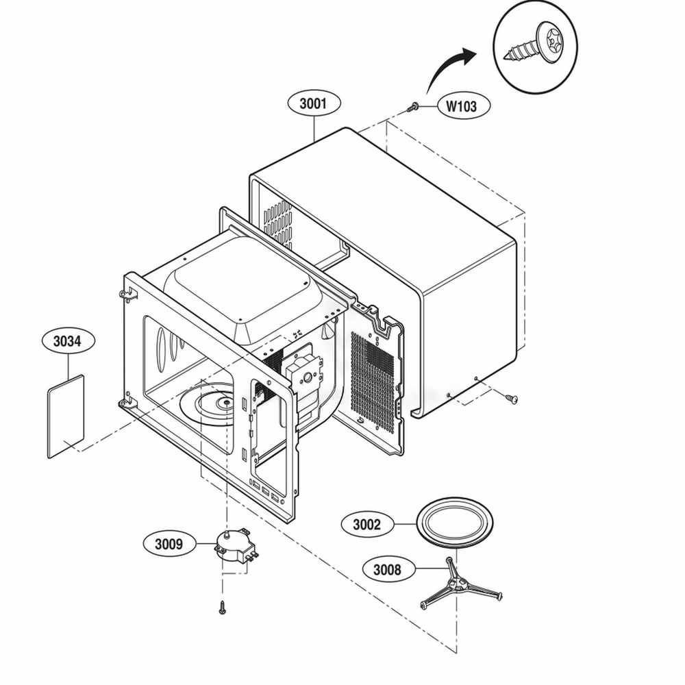 Oven Cavity Parts Diagram and Parts List for LCRT2010ST CS1EBBY LG Microwave