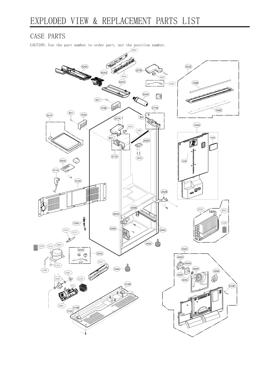 Case Parts Diagram and Parts List for GC-B288NSNM ASTCNA3 LG Refrigerator