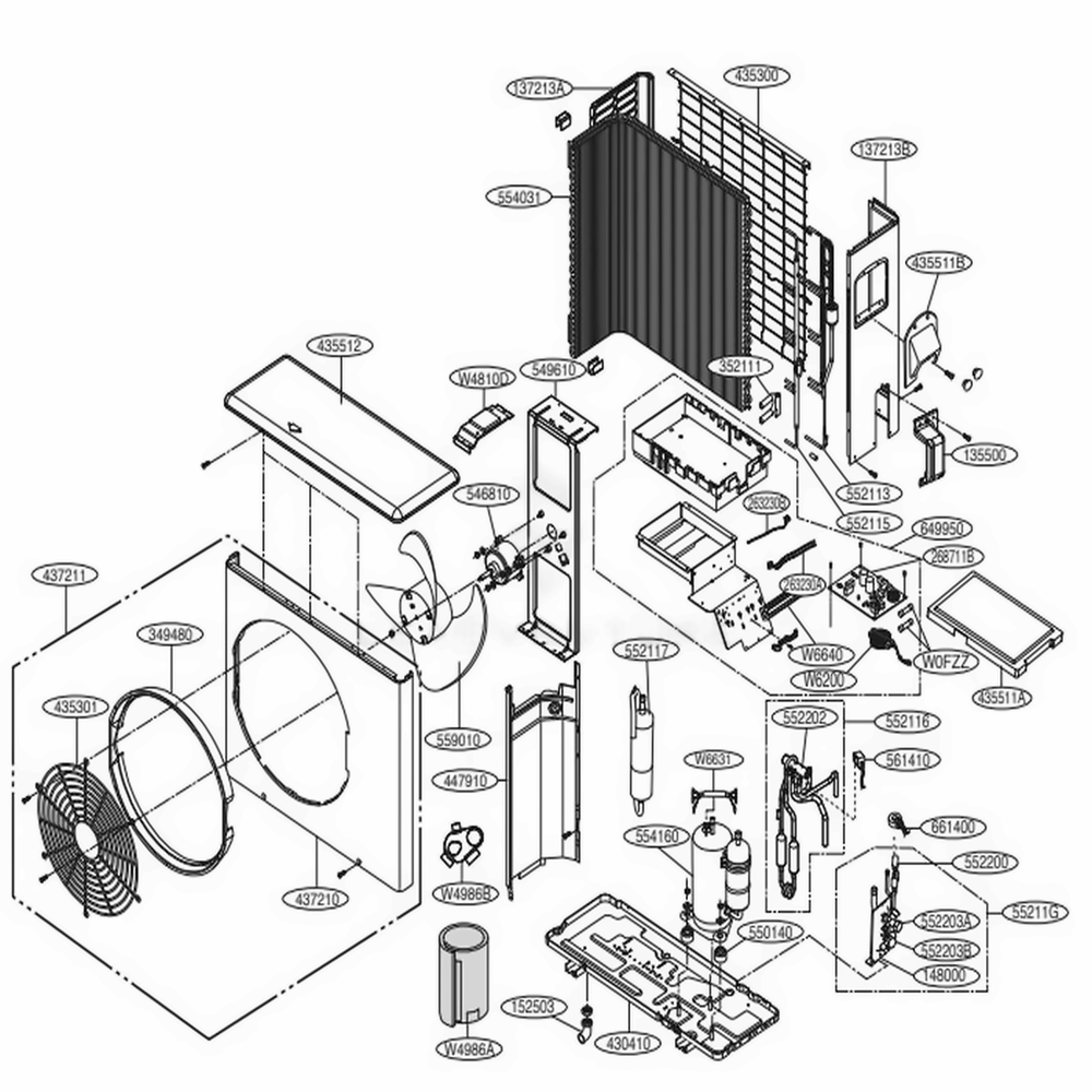 Main Diagram and Parts List for LSU180HSV4 AWHBEUS LG Air Conditioner
