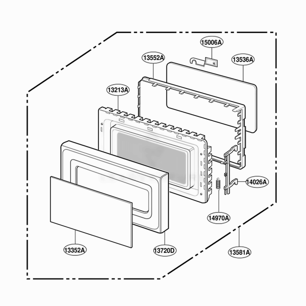 Door Parts Diagram and Parts List for MS133SE MWEGSC LG Range
