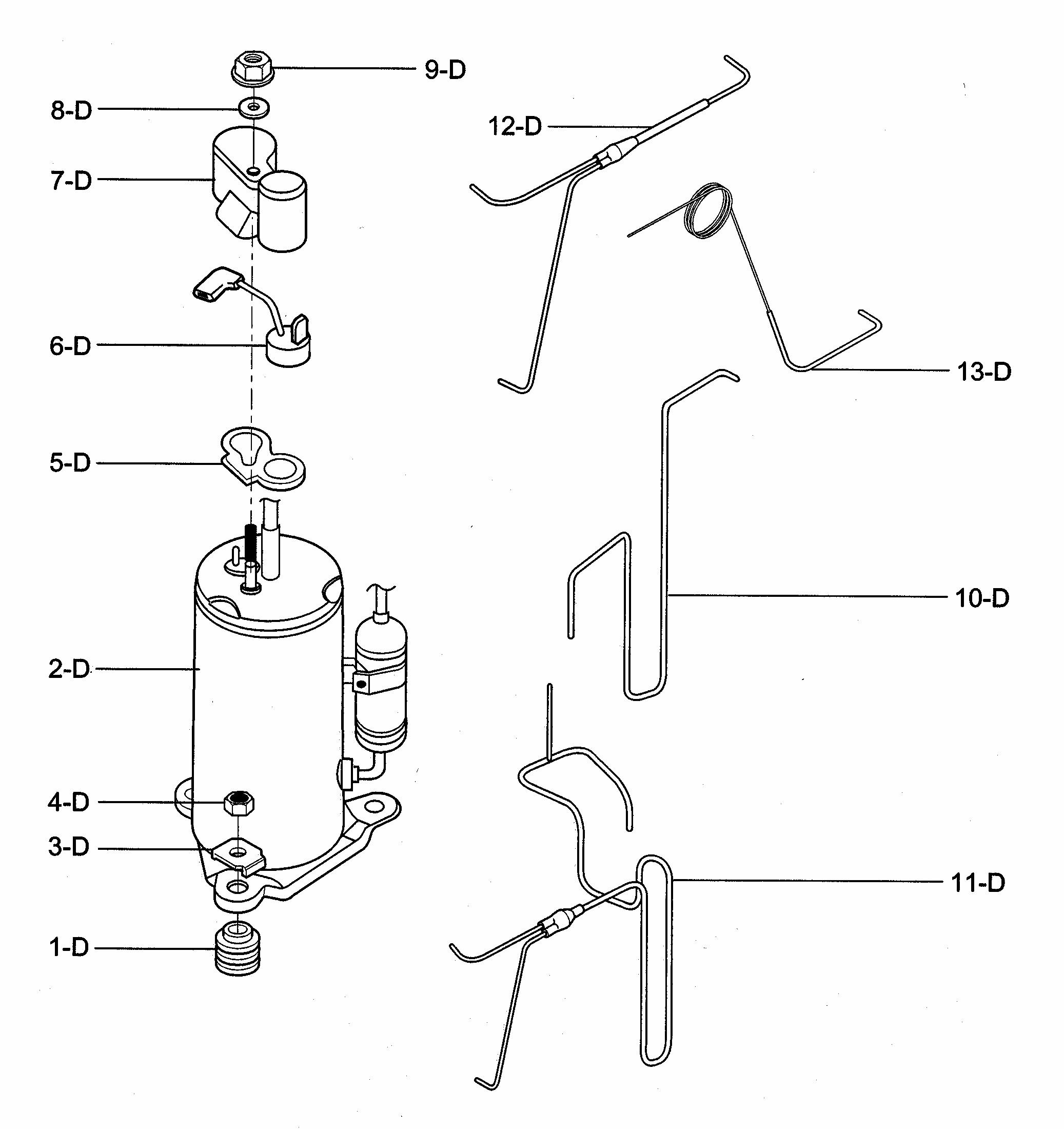 Compressor Parts Diagram and Parts List for 58072066200  Kenmore Air Conditioner