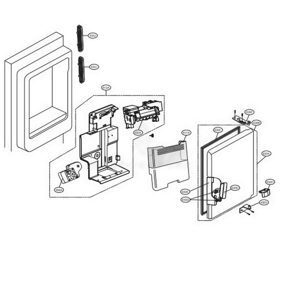 Ice Maker And Ice Bin Parts Diagram and Parts List for LFXS24566S ASTCNA1 LG Refrigerator