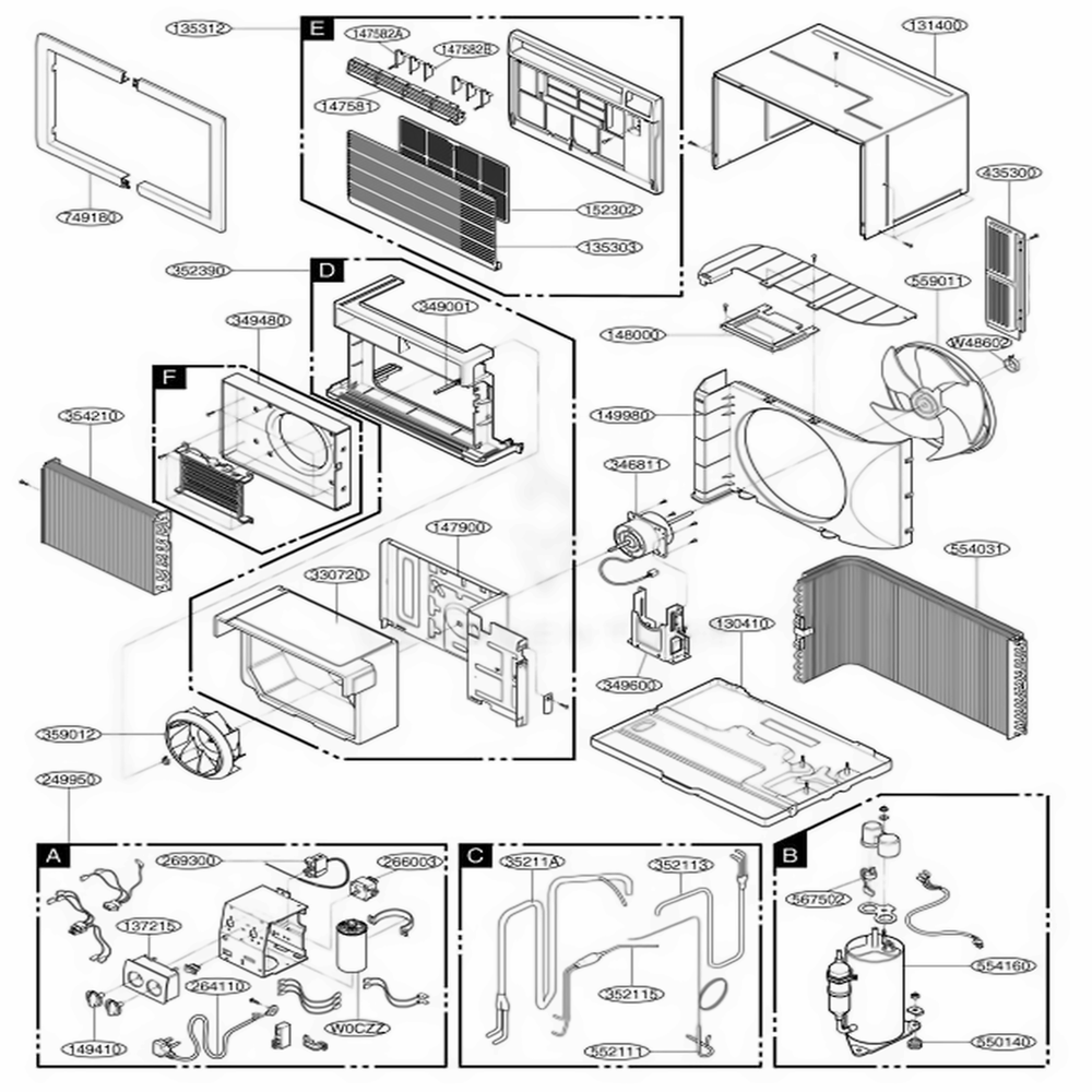 Main Diagram and Parts List for US10A30A AWYBFRD LG Air Conditioner