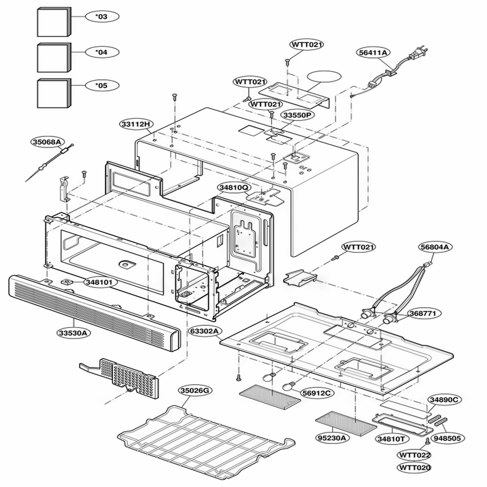 Oven Cavity Parts Diagram and Parts List for YKHMC107EWH0 WHEKAC LG Range