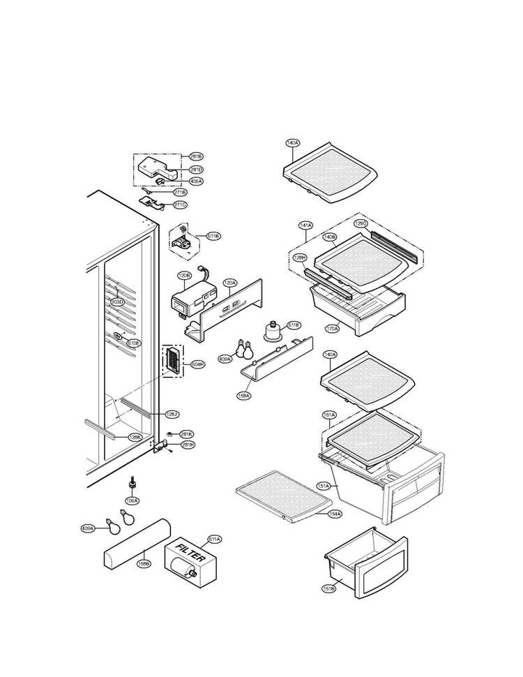 Refrigerator Compartment Parts Diagram and Parts List for LSC27921SB02  LG Refrigerator