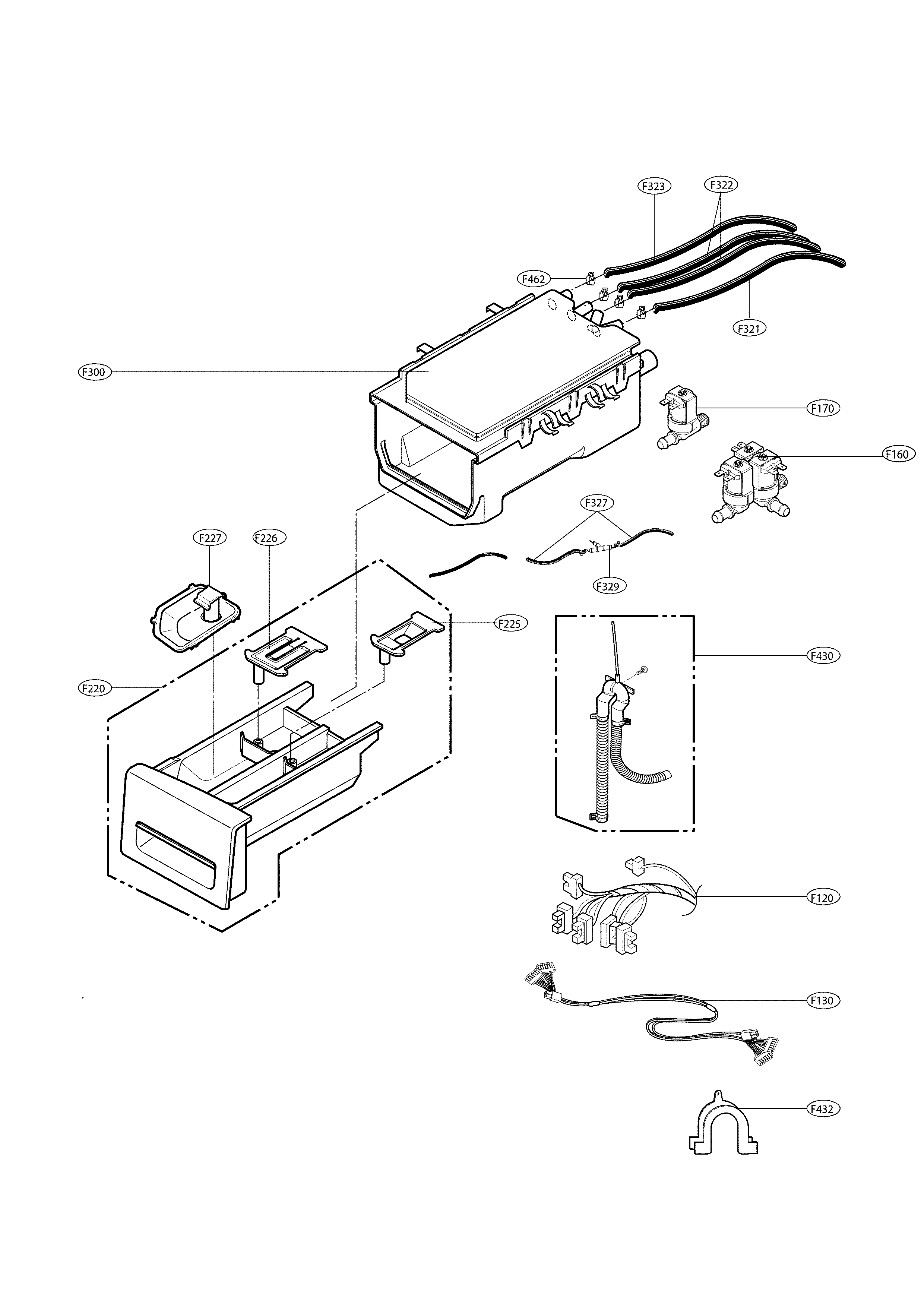 Dispenser Assembly Parts Diagram and Parts List for 79641303610  Kenmore Washer