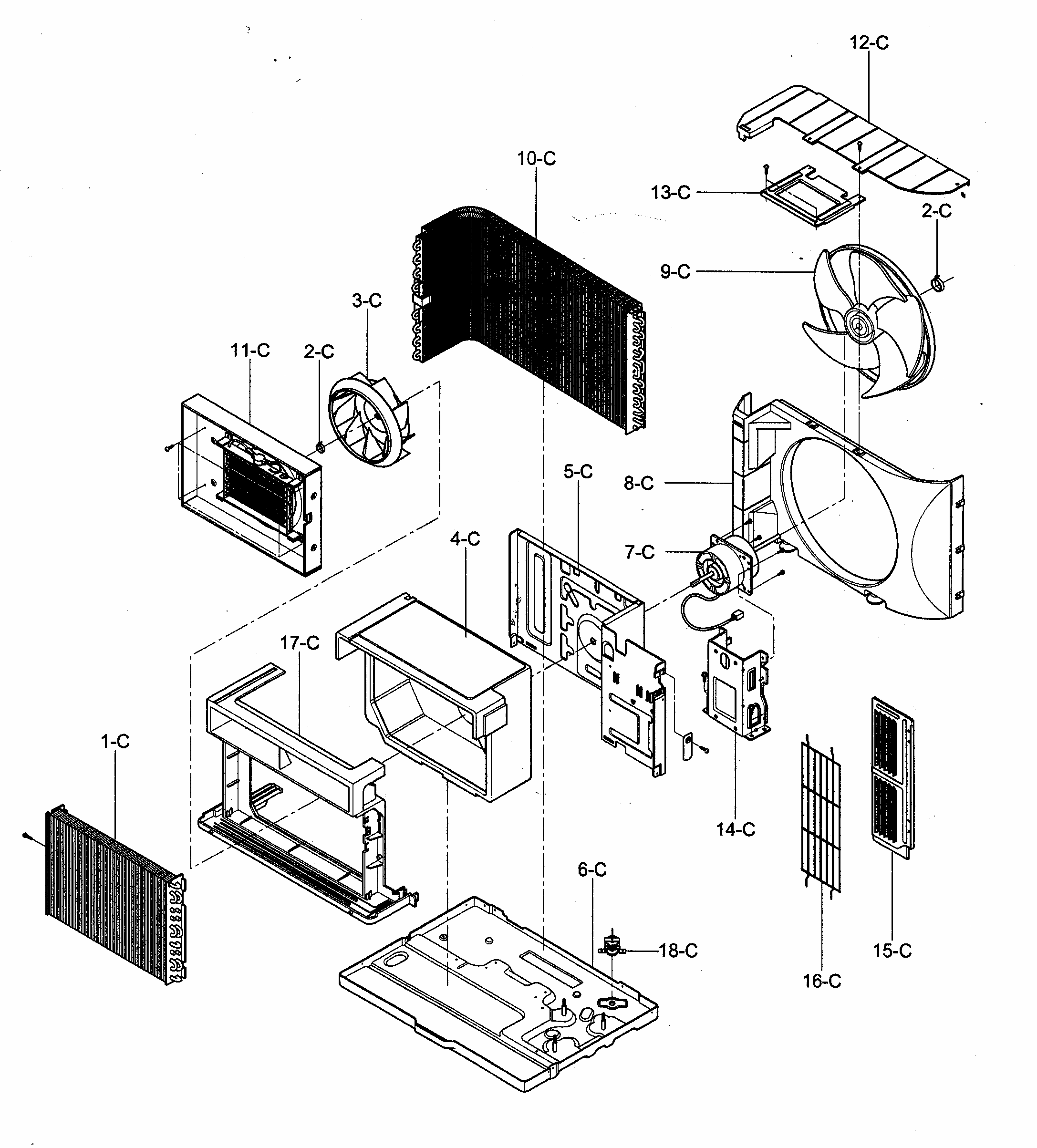 Air Handling/cycle Parts Diagram and Parts List for 58072087200  Kenmore Air Conditioner