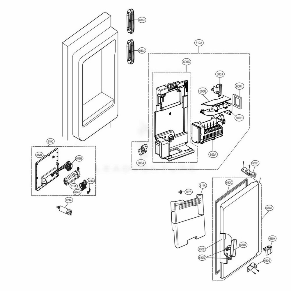 Ice Maker Part Diagram and Parts List for LNXS30996D ASBCNA0 LG Refrigerator