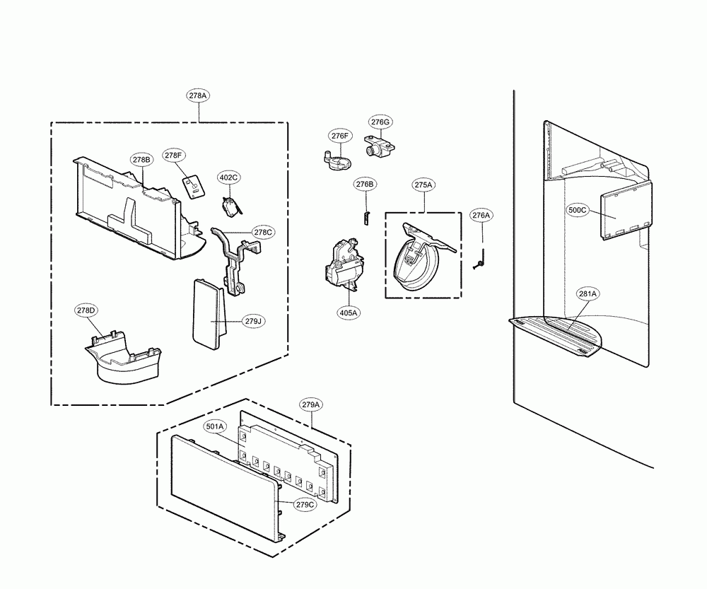 Dispenser parts Diagram and Parts List for 79570322311  Kenmore Refrigerator