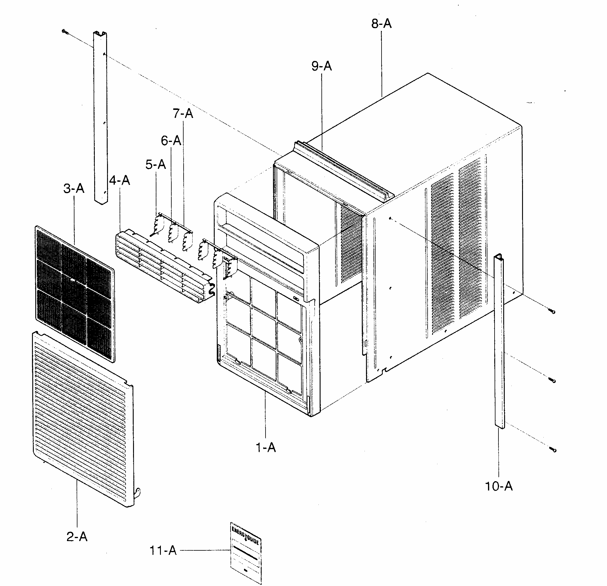 Cabinet/front Grille Assy Diagram and Parts List for 58075123500  Kenmore Air Conditioner