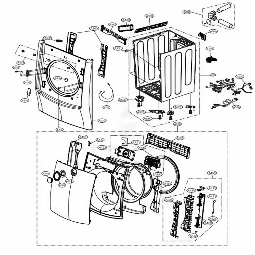 Cabinet And Door Assembly: Gas Type - Dial Diagram and Parts List for DLGX9001V ASSEEUS LG Washer