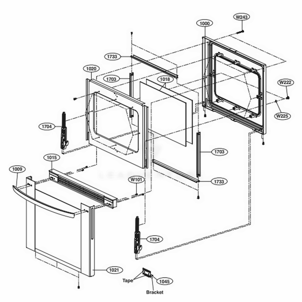 Door Parts Diagram and Parts List for LRG3061ST FS1ELGA LG Wall Oven