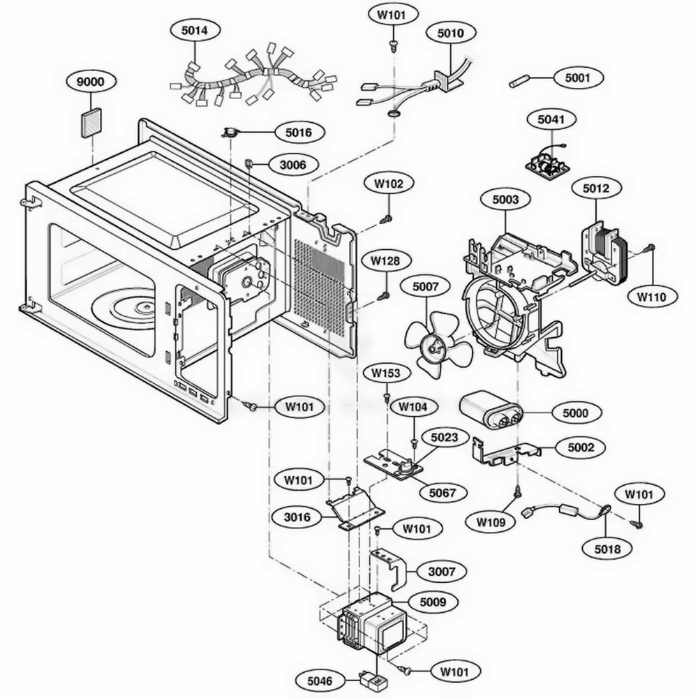 Interior Parts Diagram and Parts List for MBBS CSBEBSH LG Wall Oven