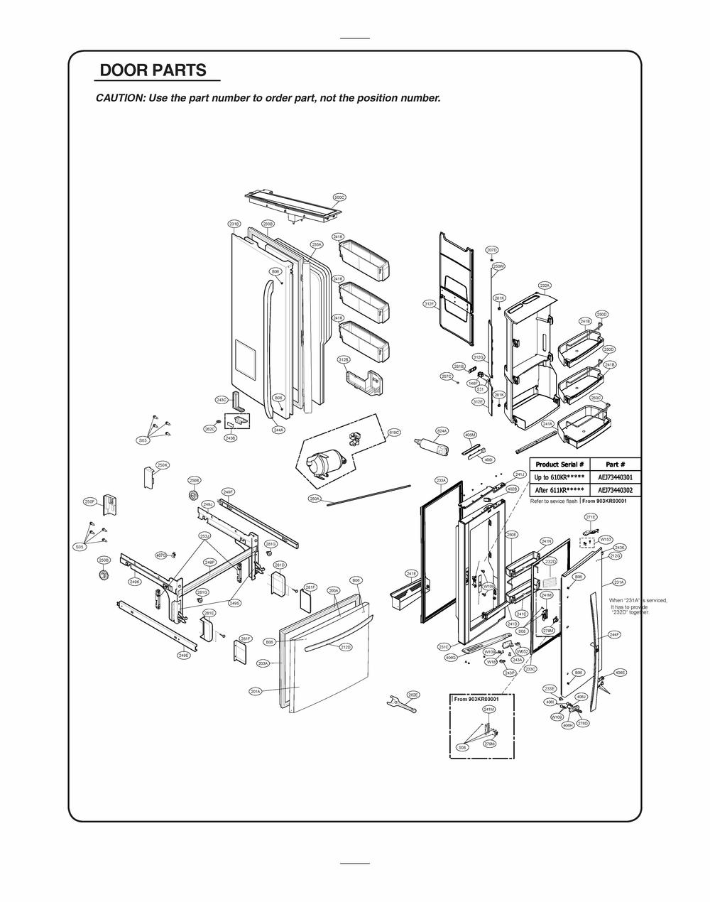 Door Parts 1 Diagram and Parts List for GR-J298LKXM ASBCSE0 LG Refrigerator