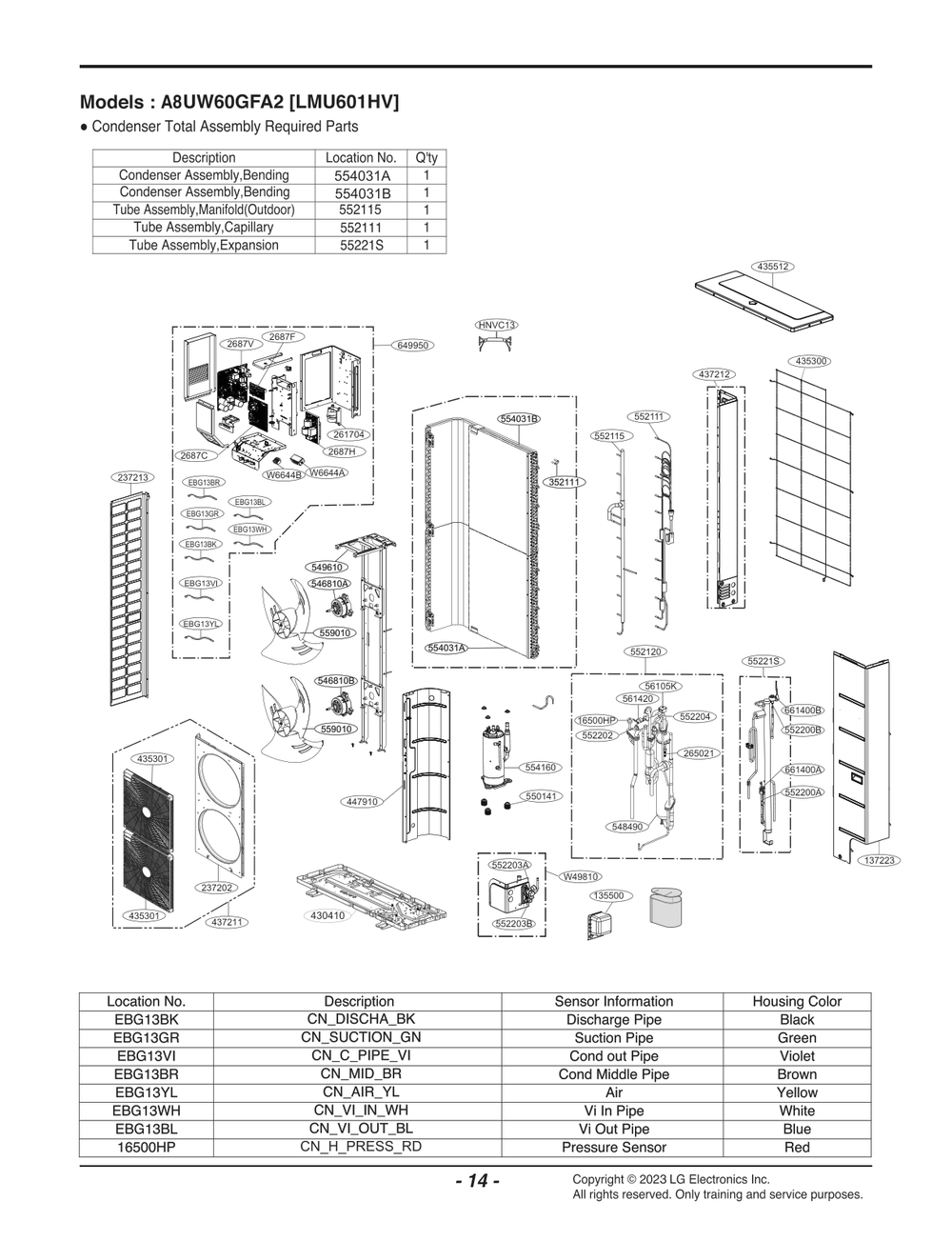 Condenser Total Assembly Diagram and Parts List for LMU601HV AWGHEUS LG Air Conditioner