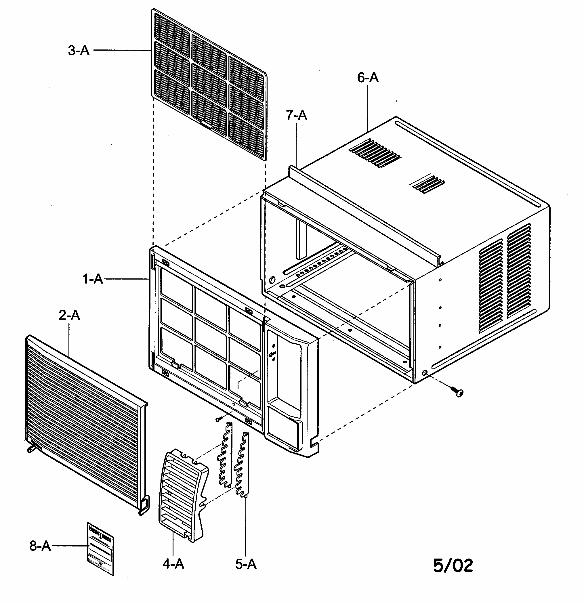 Cabinet/front Grille Assy Diagram and Parts List for 58072082200  Kenmore Air Conditioner