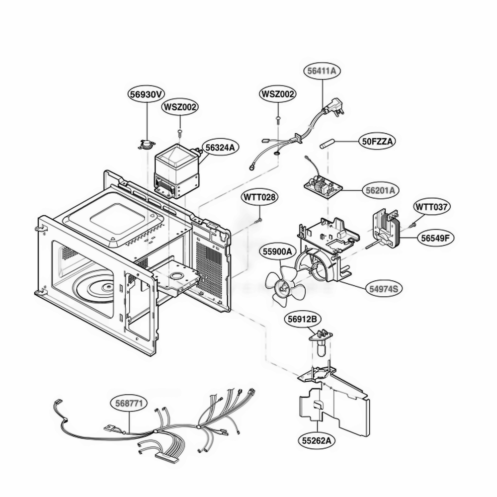 Interior Parts 2 Diagram and Parts List for MC696W CWHEMCF LG Wall Oven