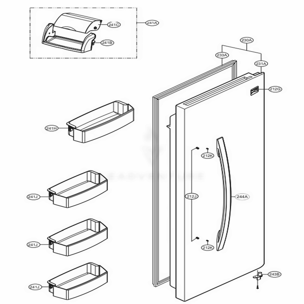Refrigertor Door Diagram and Parts List for 51026 ATI2SER LG Refrigerator