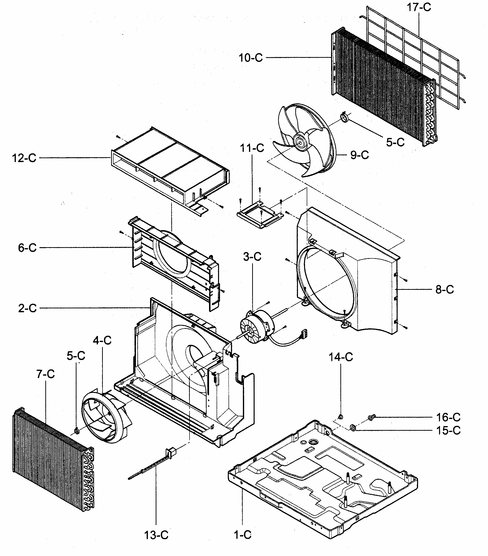 Air Handling/cycle Parts Diagram and Parts List for 58075101500  Kenmore Air Conditioner