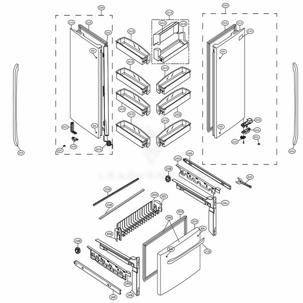 Door Parts Diagram and Parts List for LFC25776ST ASTCNA6 LG Refrigerator
