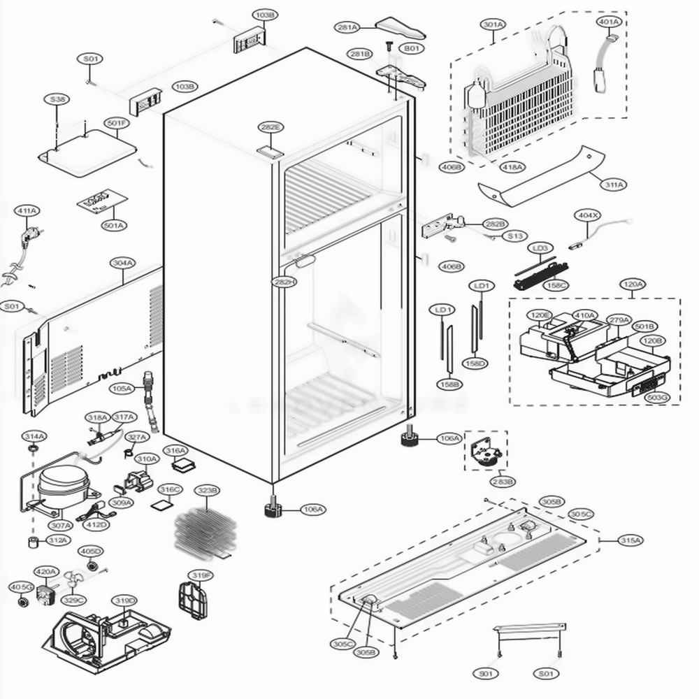 Case Parts Diagram and Parts List for LTCS24223B AWBCNA6 LG Refrigerator