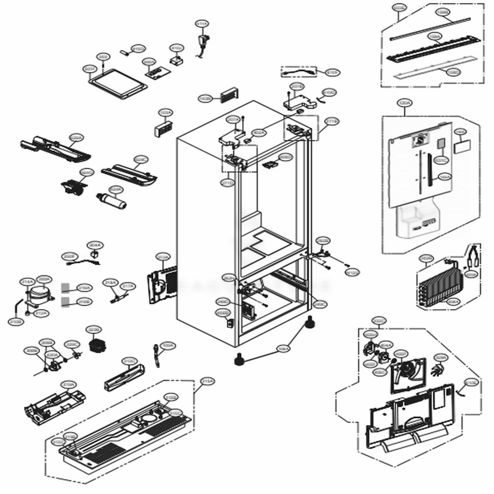 Case Parts Diagram and Parts List for 74102 ASWCSE0 LG Refrigerator