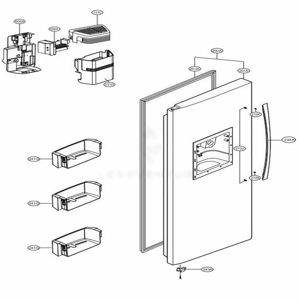 Freezer Door Diagram and Parts List for 51376 ATICSER LG Refrigerator