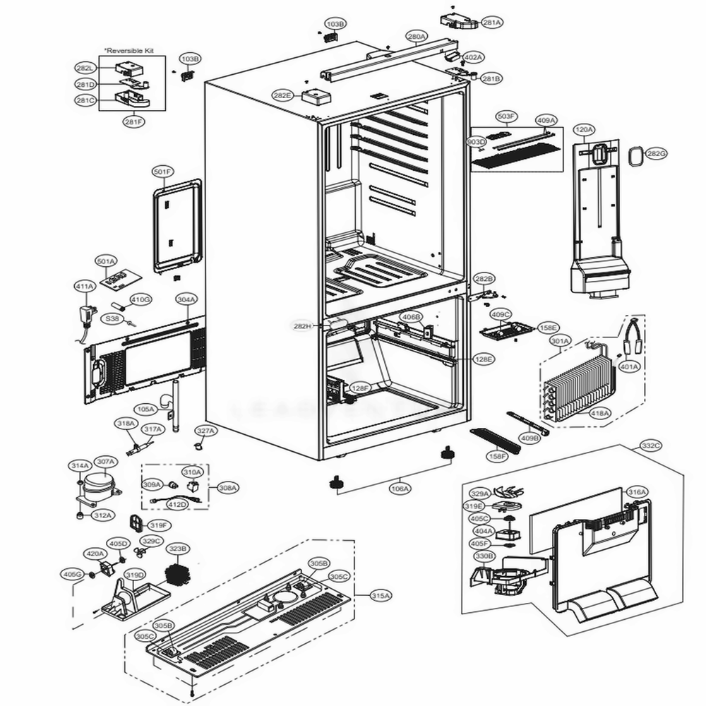 Case Parts Diagram and Parts List for LDCS24223S ASTCNA0 LG Refrigerator
