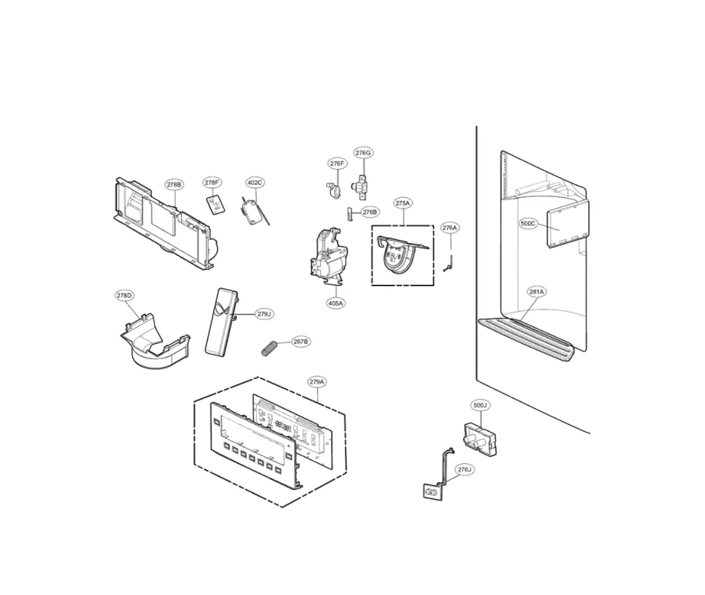 Dispenser Parts Diagram and Parts List for 79572053117  Kenmore Refrigerator