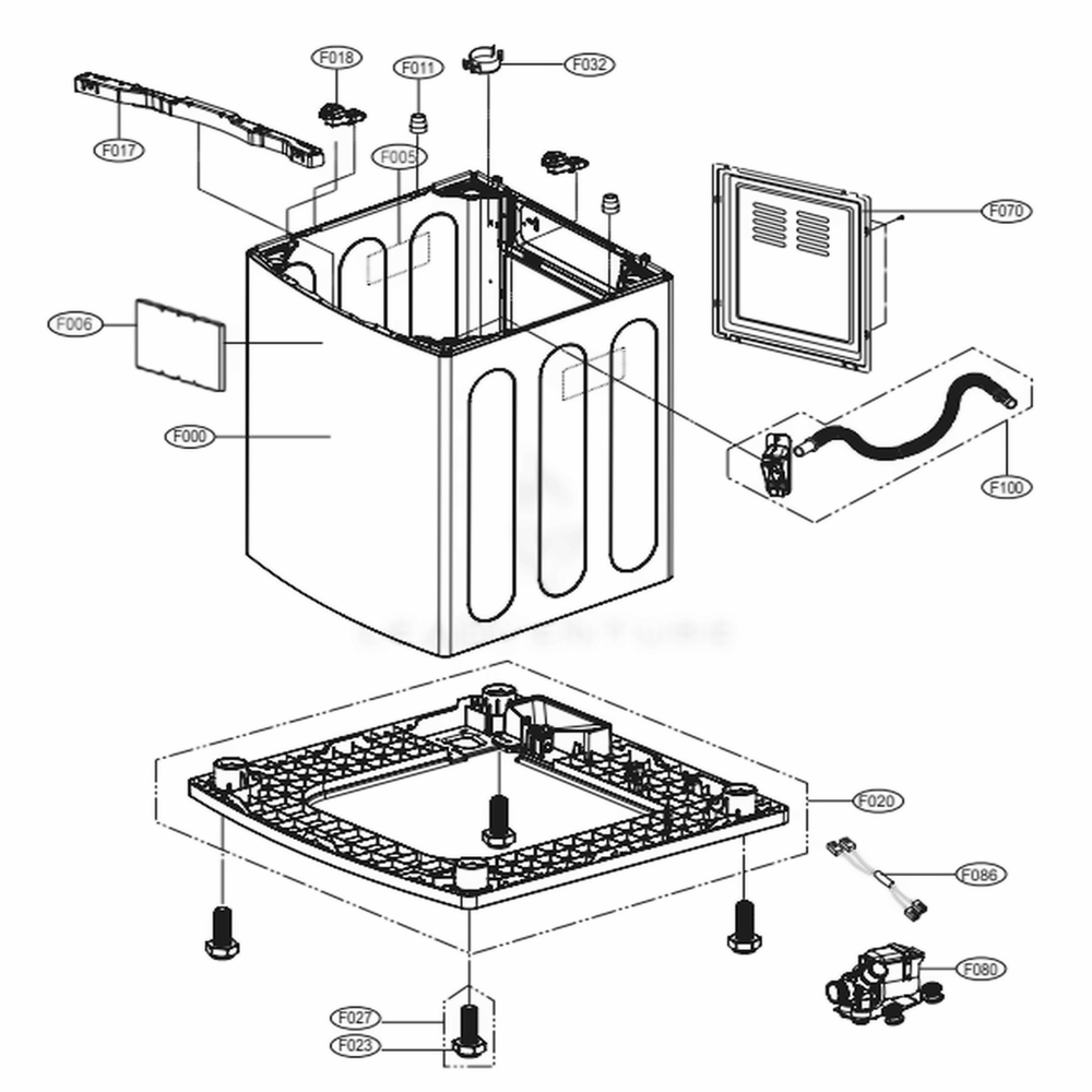Outer Case Assembly Diagram and Parts List for WT7305CW ABWEUUS LG Washer