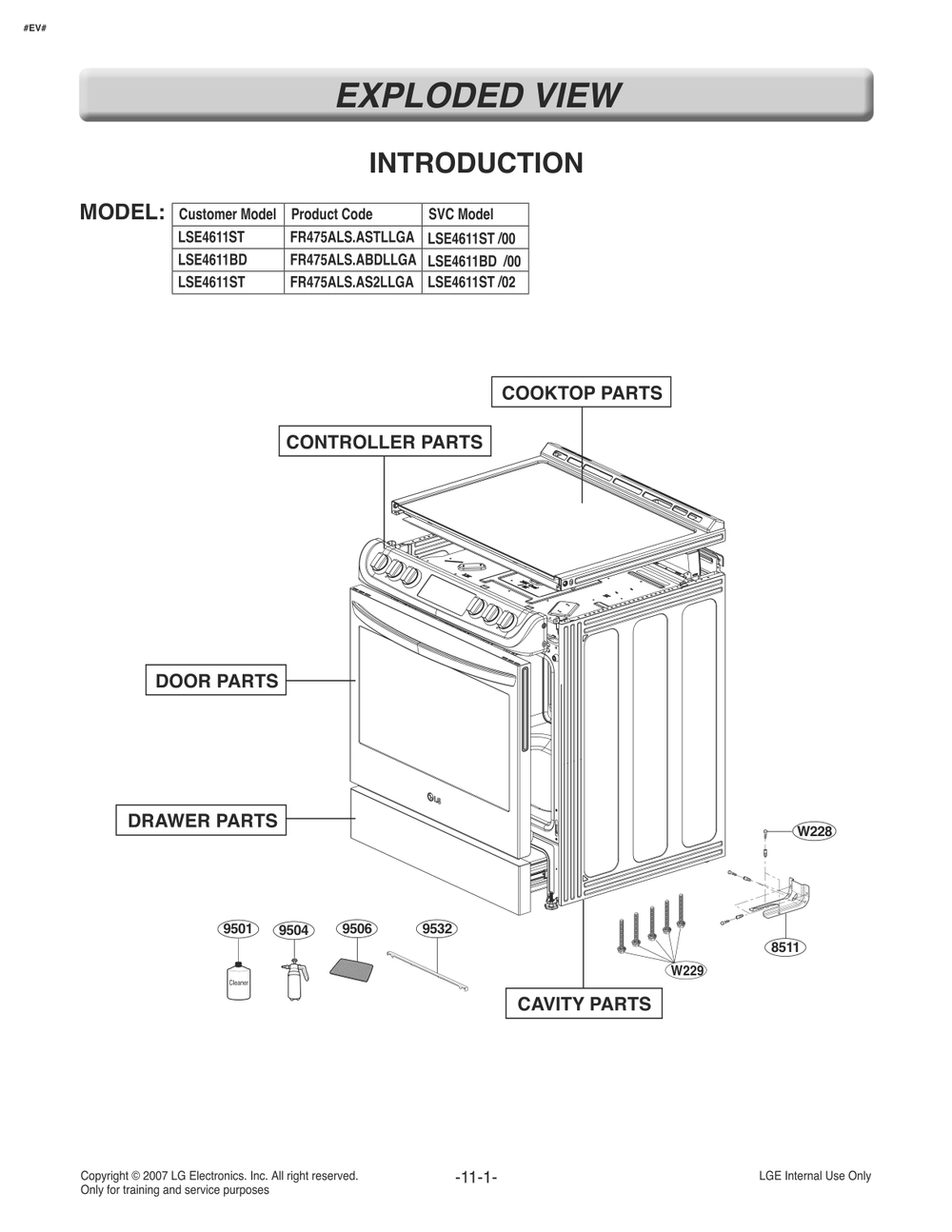 Introduction Diagram and Parts List for FR475ALS ABDLLGA LG Range