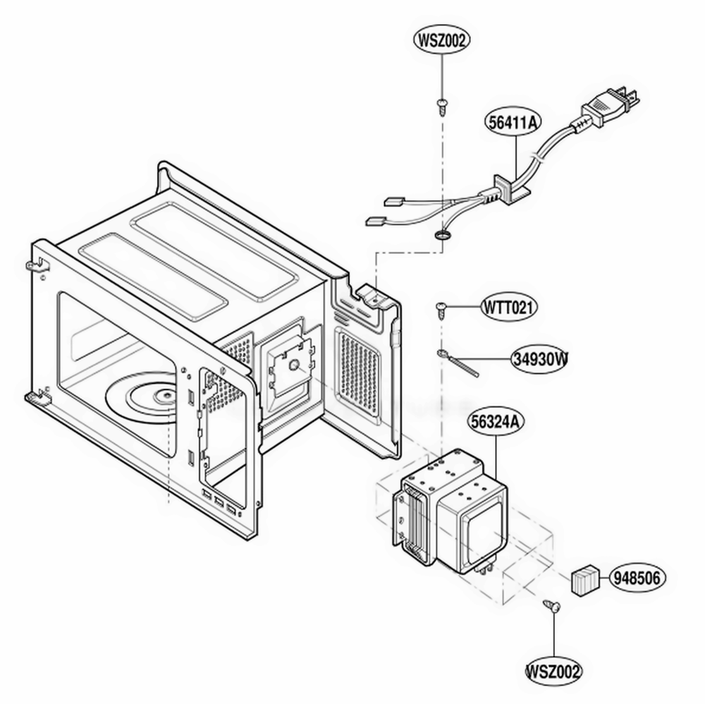 Interior Parts Diagram and Parts List for MT1135SGQ MWEWRP LG Range