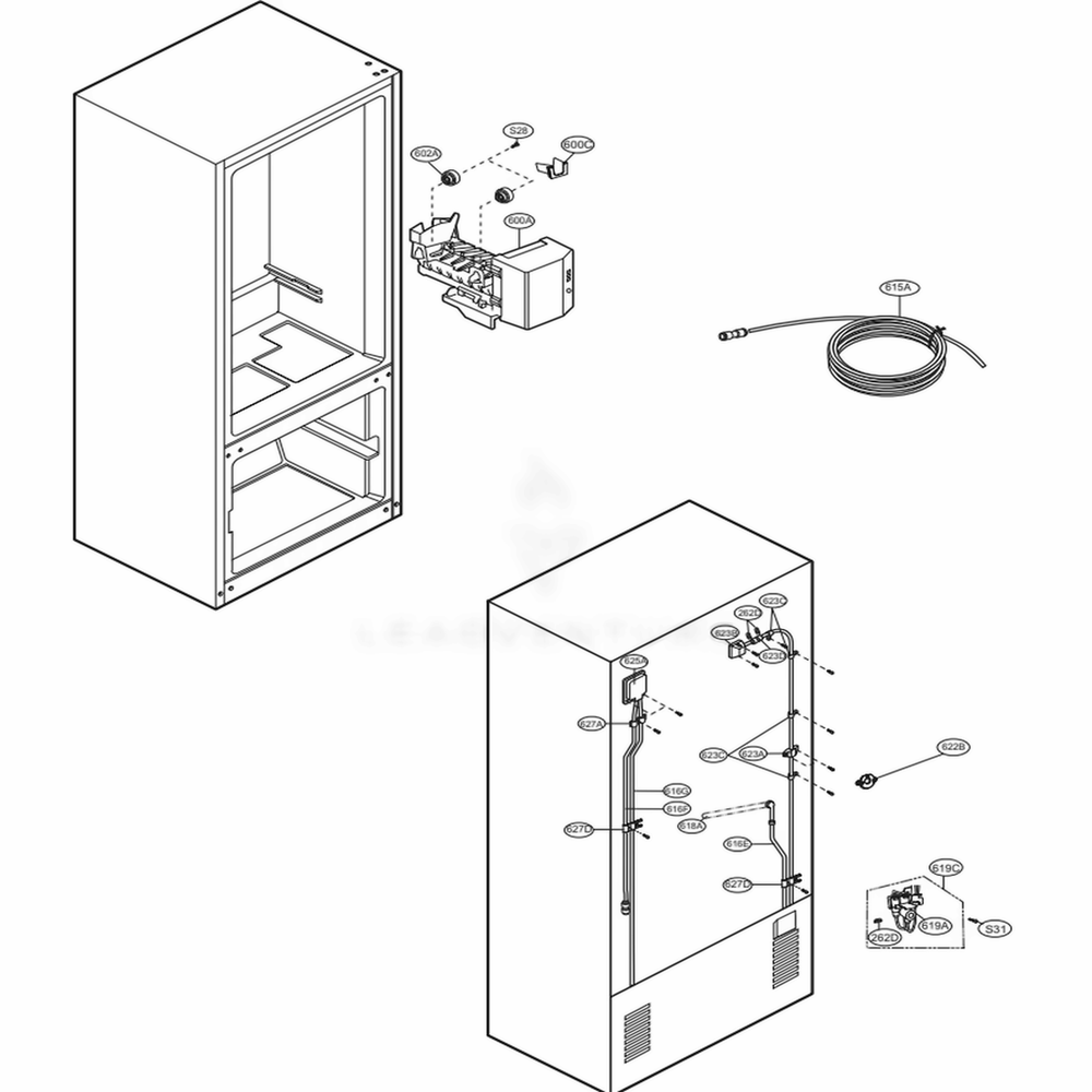 Water And Ice Maker Parts Diagram and Parts List for 78342 ASW3SER LG Refrigerator