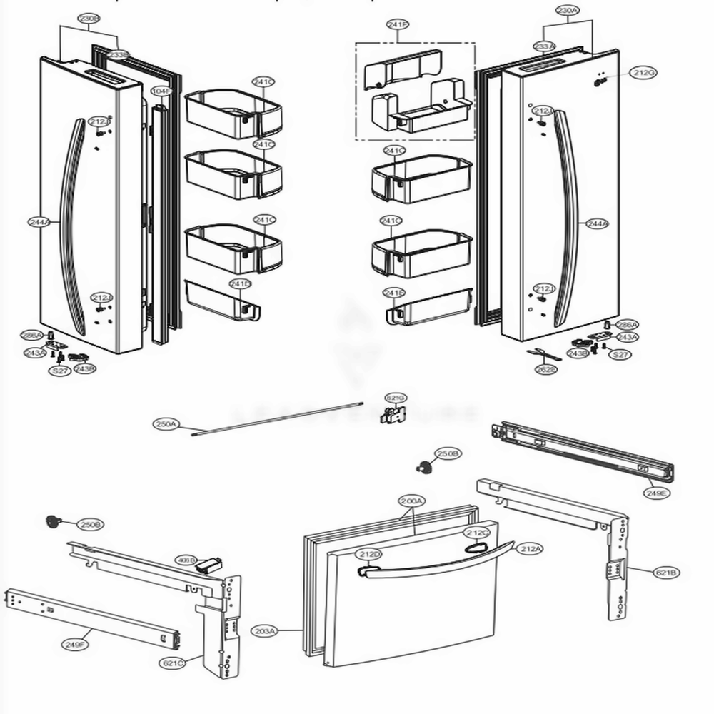 Door Parts Diagram and Parts List for LFC22770SW ASWCNA3 LG Refrigerator