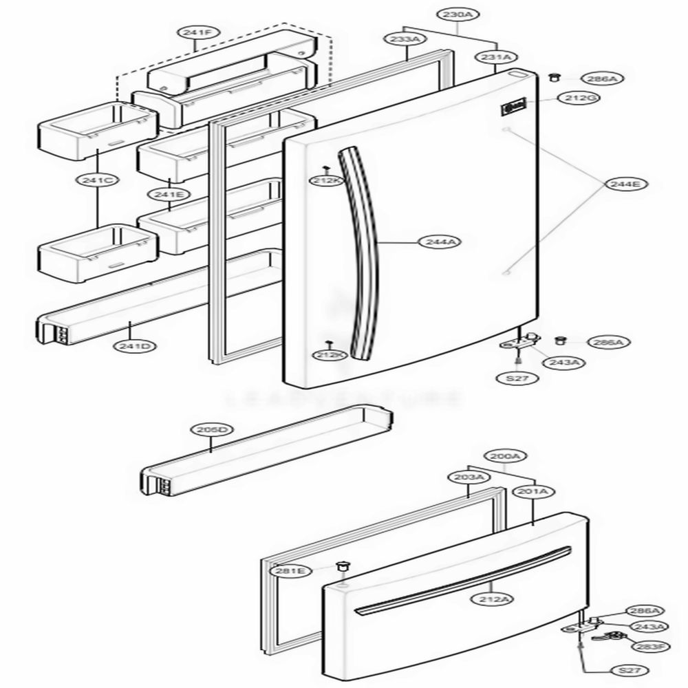 Door Parts Diagram and Parts List for LBC22520SW ASW1LGG LG Refrigerator
