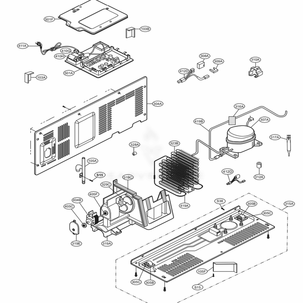 Mechanical Compartment Diagram and Parts List for 51019 AWB1SER LG Refrigerator