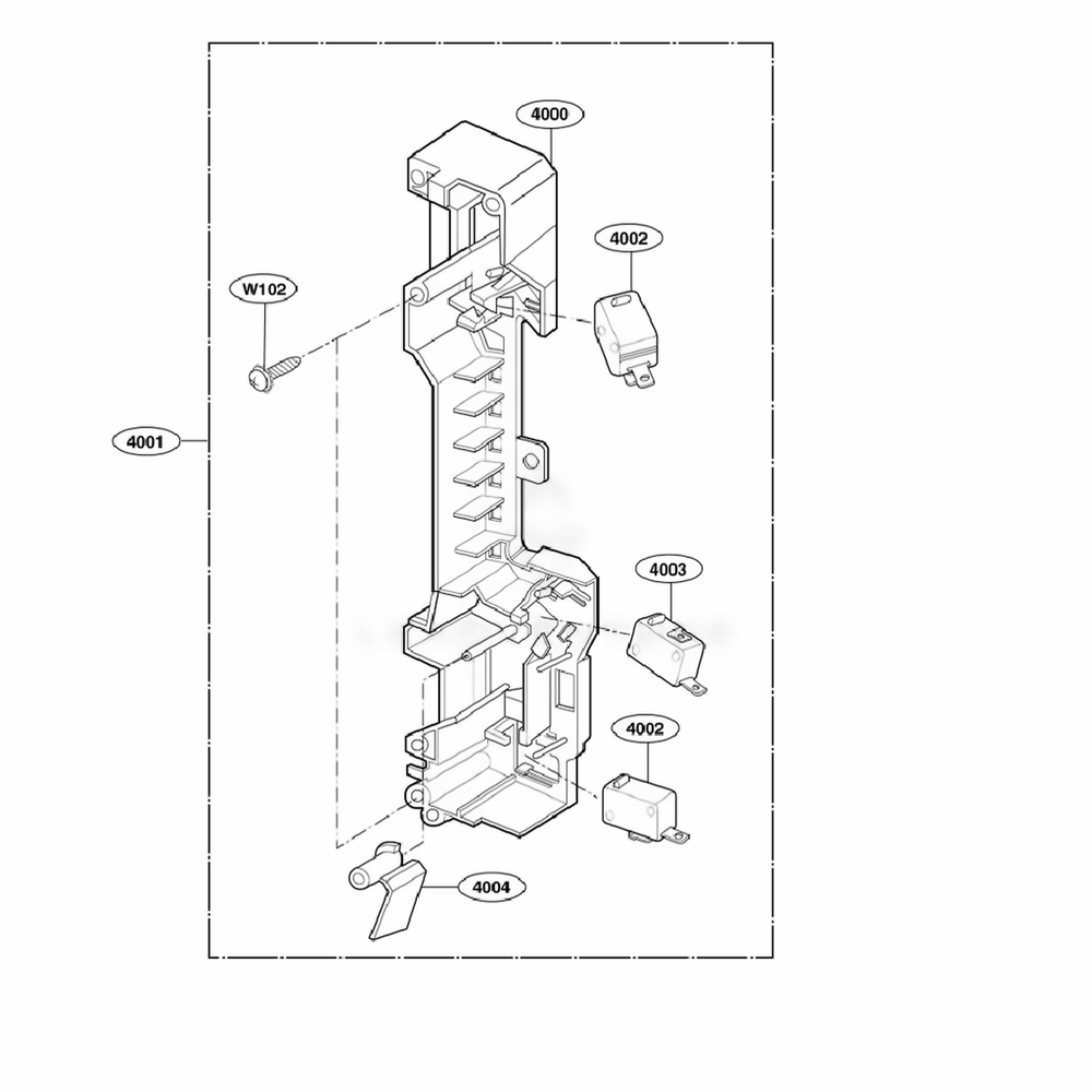 Latch Board Parts Diagram and Parts List for 80809 AB1ESEA LG Microwave
