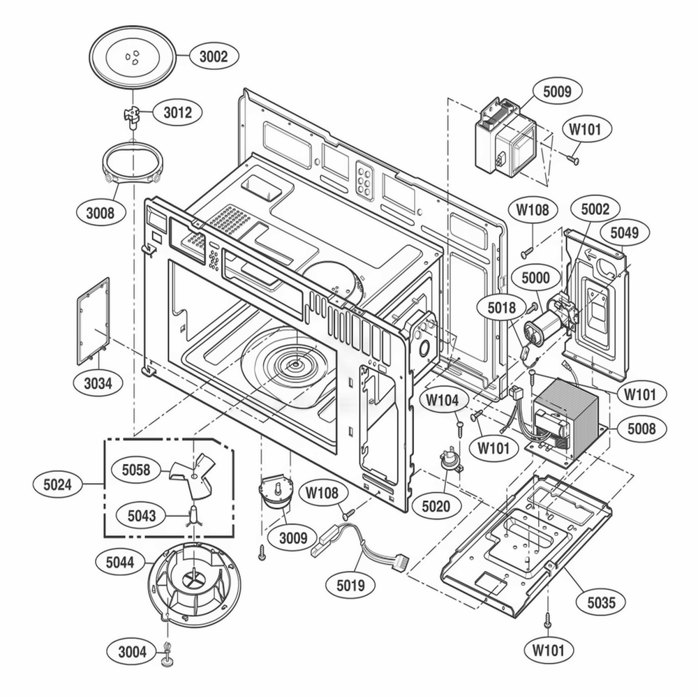 Interior Parts 1 Diagram and Parts List for JMV8196AAW AWHEJEN LG Range