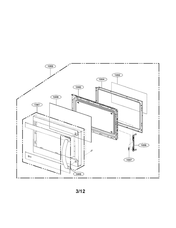 Door Parts Diagram and Parts List for LMV1683ST 00 LG Microwave