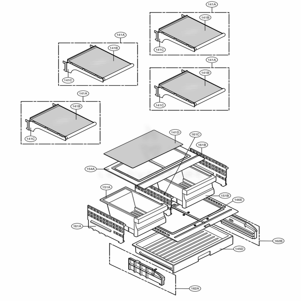 Refrigerator Parts Diagram and Parts List for 71609 AWBCSE1 LG Refrigerator