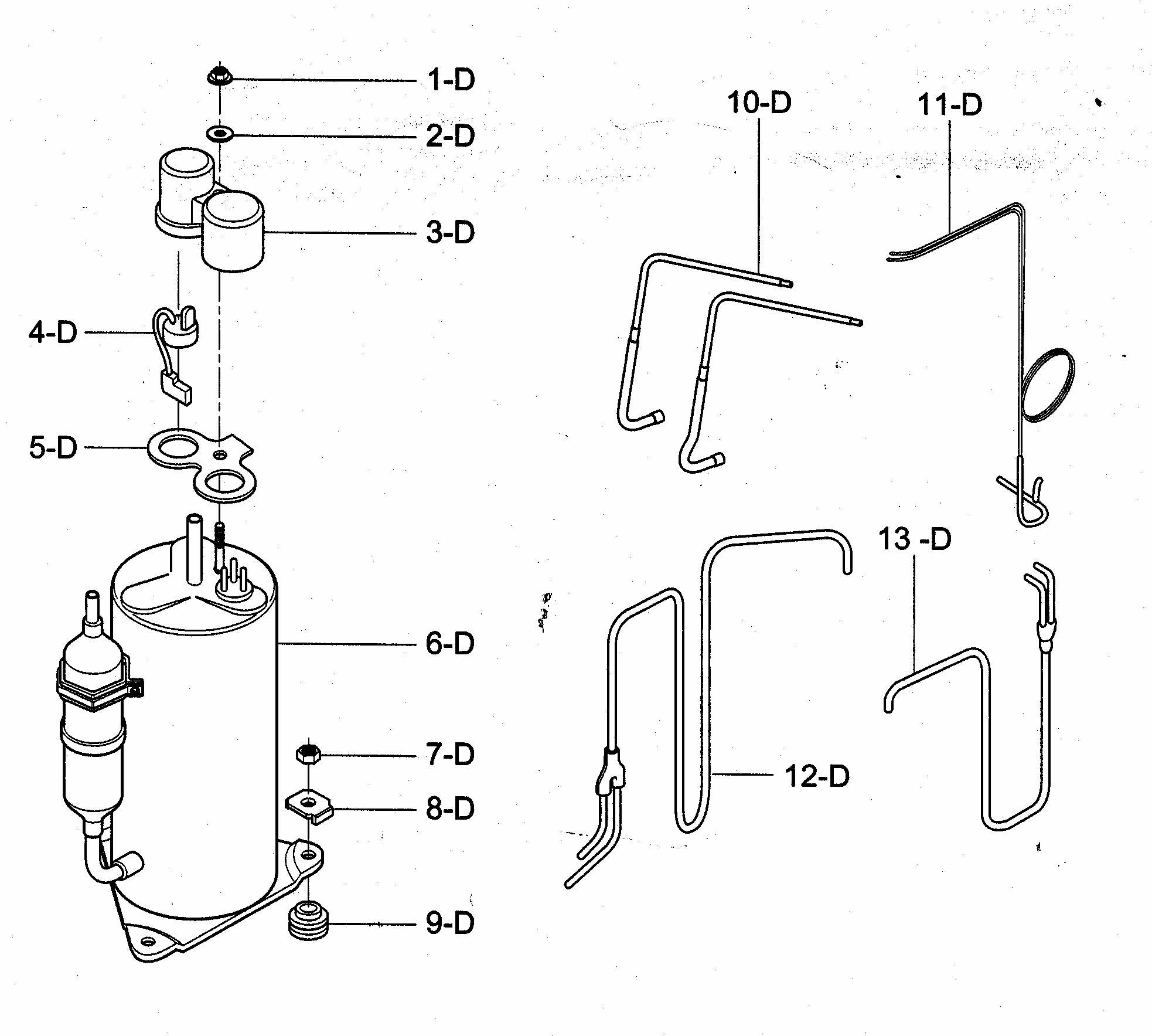 Compressor Parts Diagram and Parts List for 58072087200  Kenmore Air Conditioner