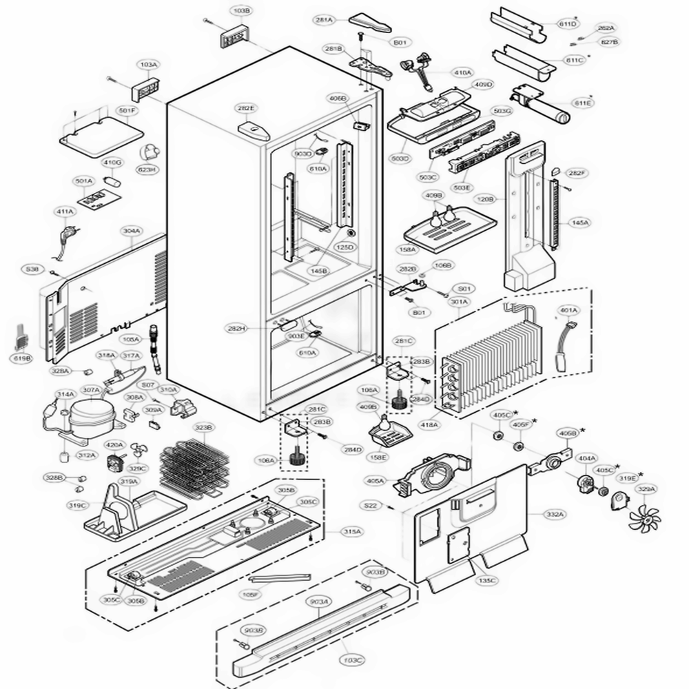 Case Parts Diagram and Parts List for LRDC20731ST ASTCLGY LG Refrigerator