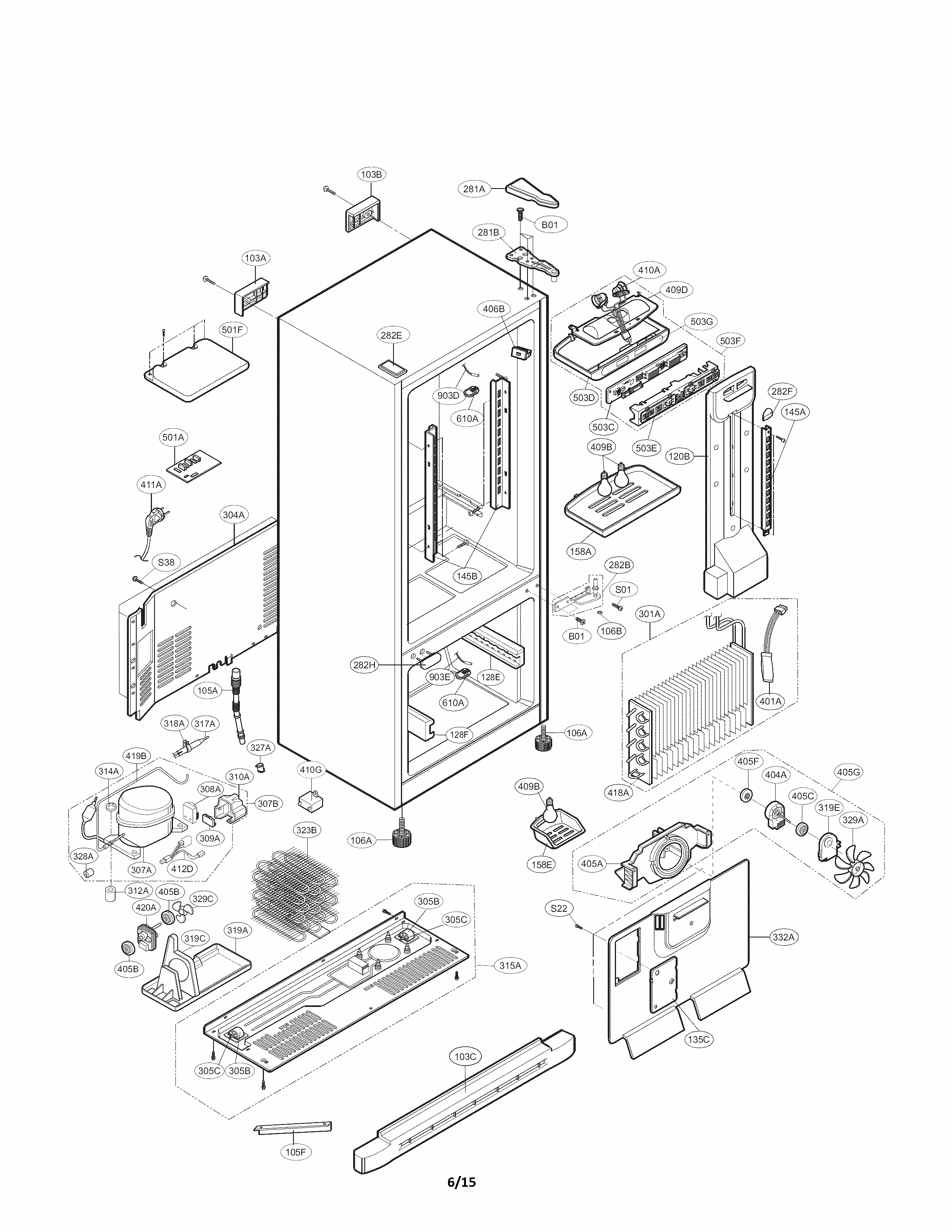 Case Parts Diagram and Parts List for 79578094901  Kenmore Refrigerator