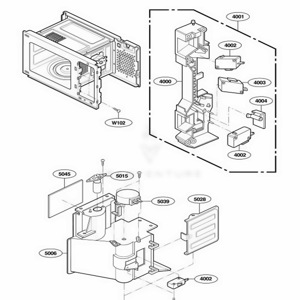 Latch Board Parts Diagram and Parts List for 67903 AS1ESEA LG Wall Oven