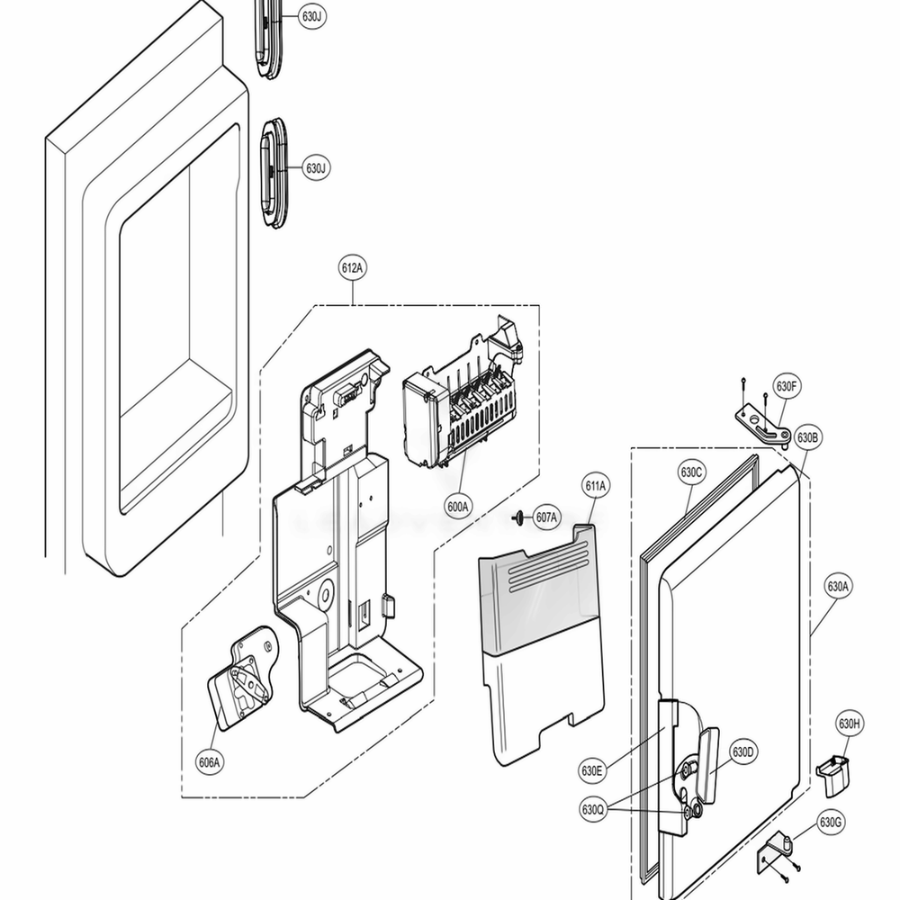 Ice Maker And Ice Bin Parts Diagram and Parts List for 72482 ASWCSE0 LG Refrigerator