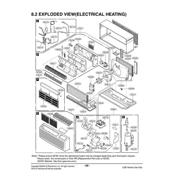 Section Diagram and Parts List for LP070HED1 ASBBEUS LG Air Conditioner