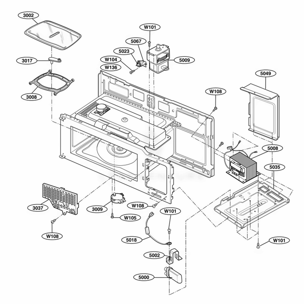 Interior Parts Diagram and Parts List for MMV5165AAS ASBEMTG LG Wall Oven