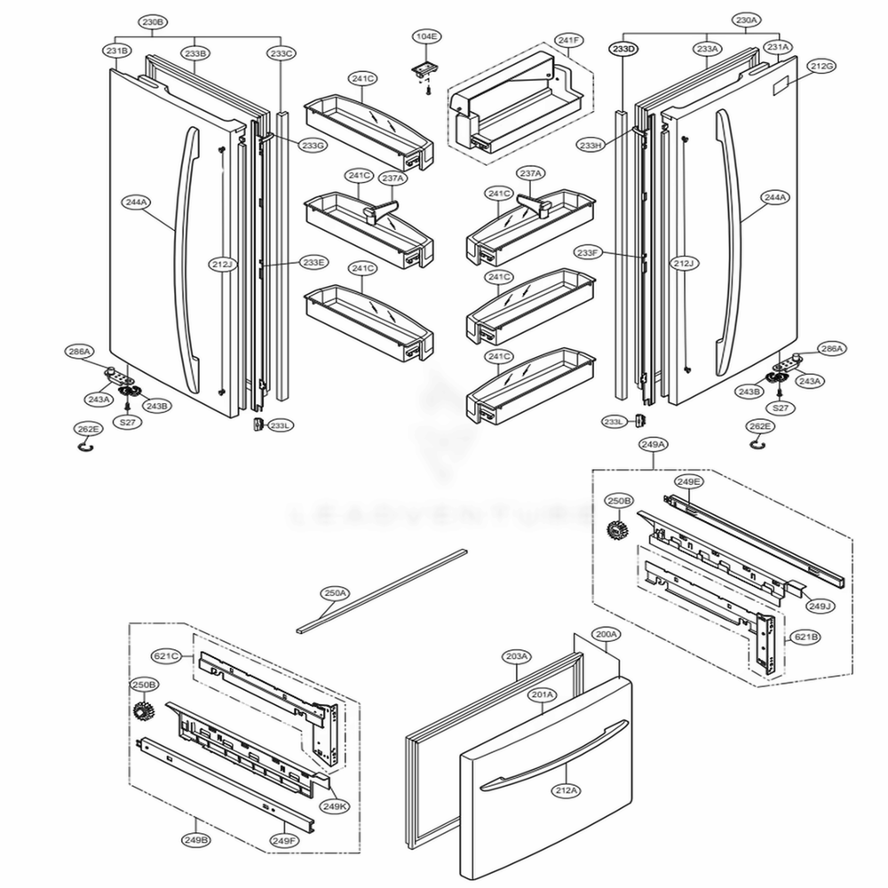 Door Parts Diagram and Parts List for 78306 ATI5SER LG Refrigerator