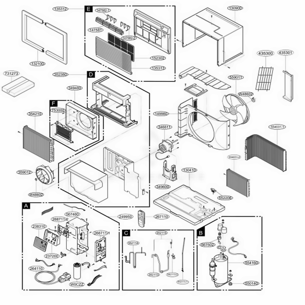 Main Diagram and Parts List for UE12C33 AWYAFRD LG Air Conditioner